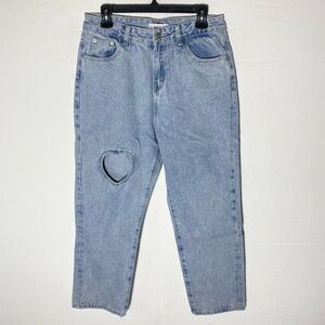 Tal Clothing Light Wash Blue High Rise Cropped Jeans W Heart Cutout 30